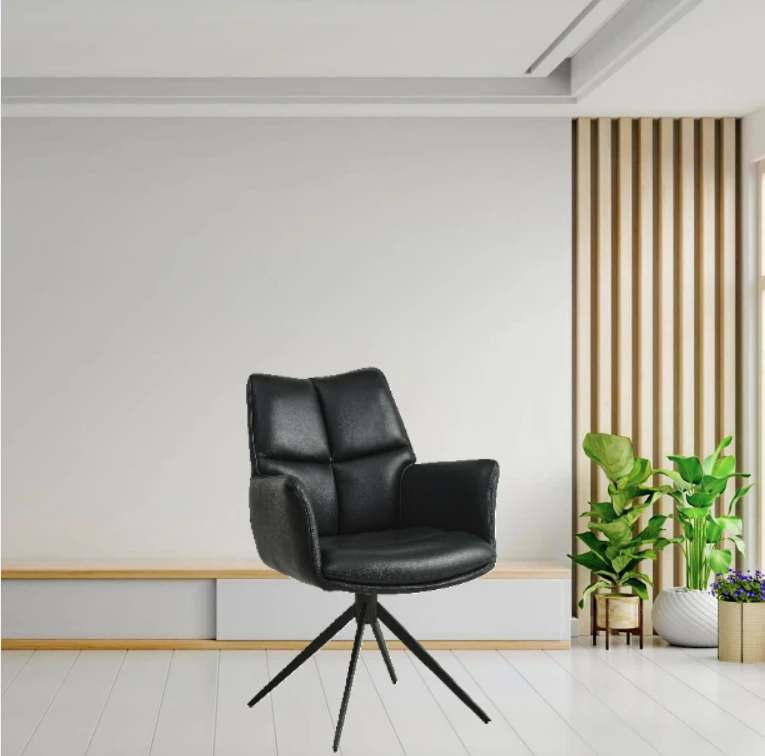 Lexpo Lily spisebordsstol med armlæn i læder, sort/sort drejefod Lexpo Lily spisebordsstol med armlæn i læder, sort/sort drejefod