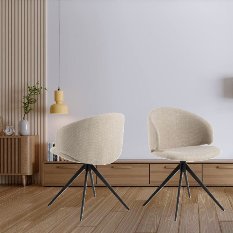 Actona Ella spisebordsstol – stof beige – Stel mat sort med drejefunktion