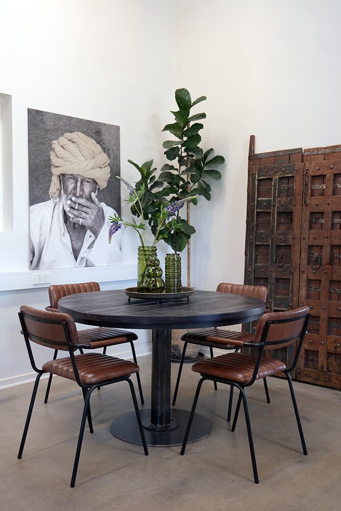 Trademank Diner spisebordsstol med armlæn – brun Læder /sort stel