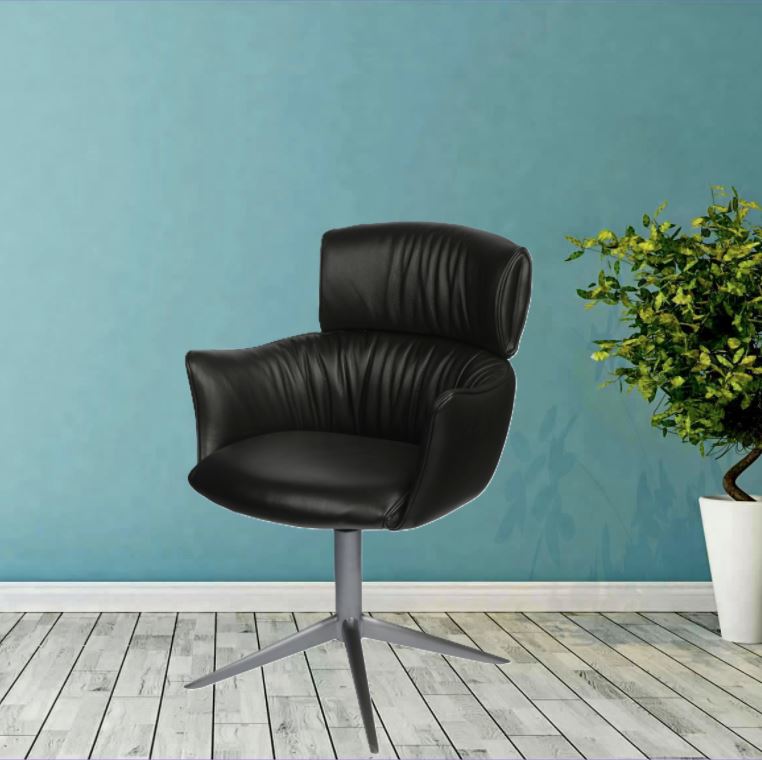 Hundevad Spisestol Alfred – Sort læder Børstet stel m/retur drej